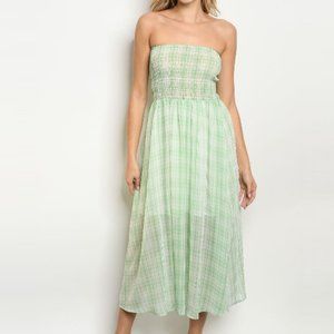 Plus Size Plaid Square Neck Smocked Midi Dress